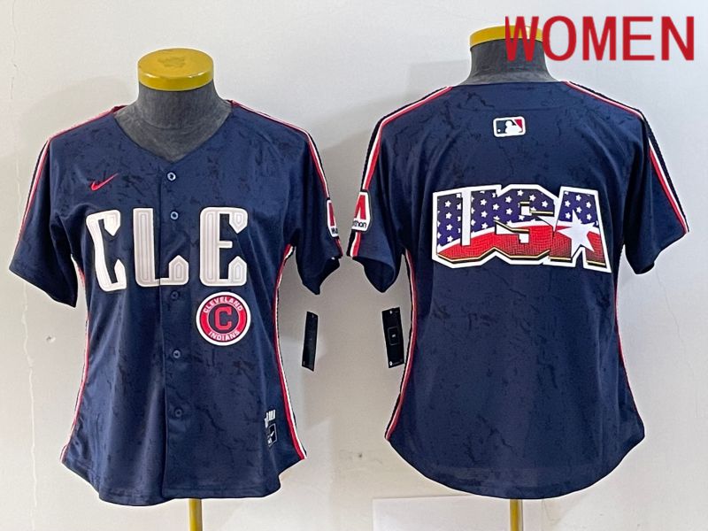 Women Cleveland Indians Blank Blue City Edition Nike 2024 MLB Jersey style 10